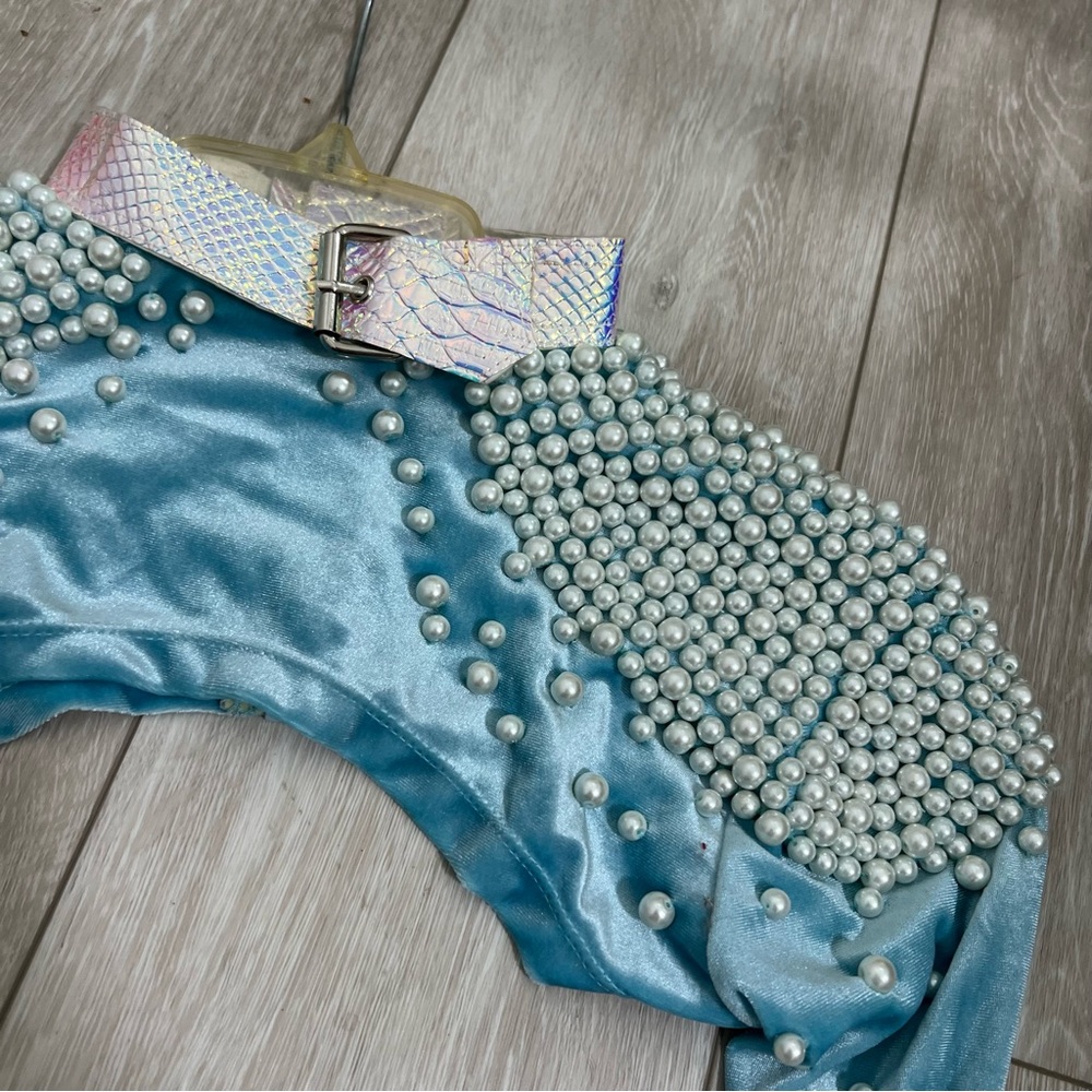 Jackalope Land Daydream Pearl Long Sleeve Baby Blue Iridescent Ultra Crop Top z0 - Picture 10 of 16